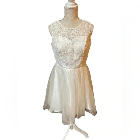 Aspeed Off White Lace Tulle Short Dress Prom Formal Quince Homecoming Juniors L - Picture 1 of 16